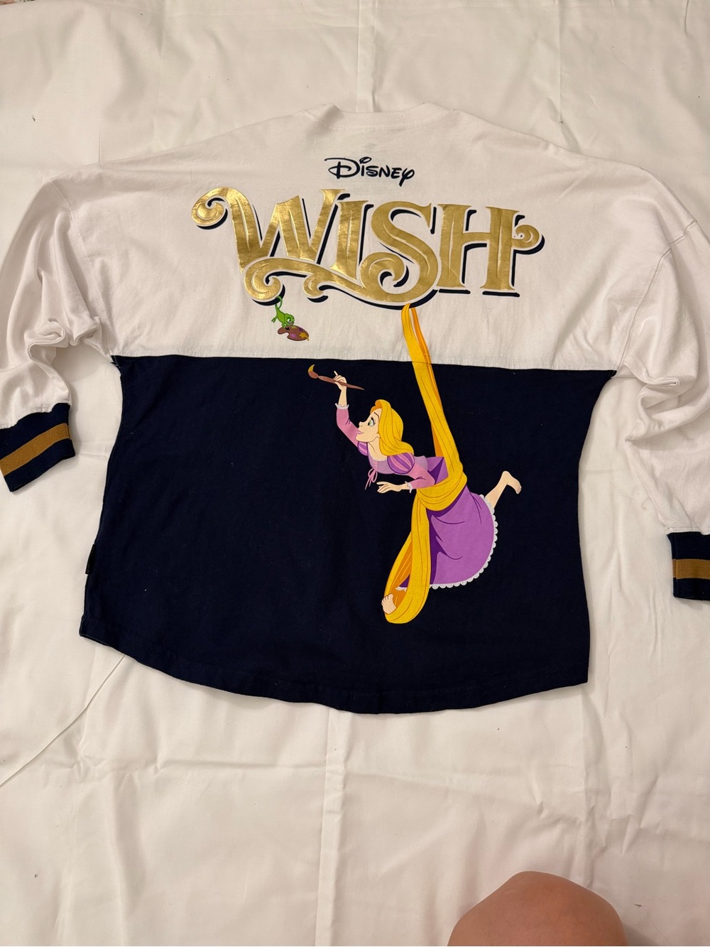 Disney Rapunzel 'WISH' Colorblock Long Sleeve Top - White, Navy, Gold, Size S
